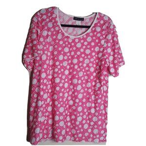 Janeric  Womens Size 1X Pink White Polka Dot Poly Spandex Round Neck Top